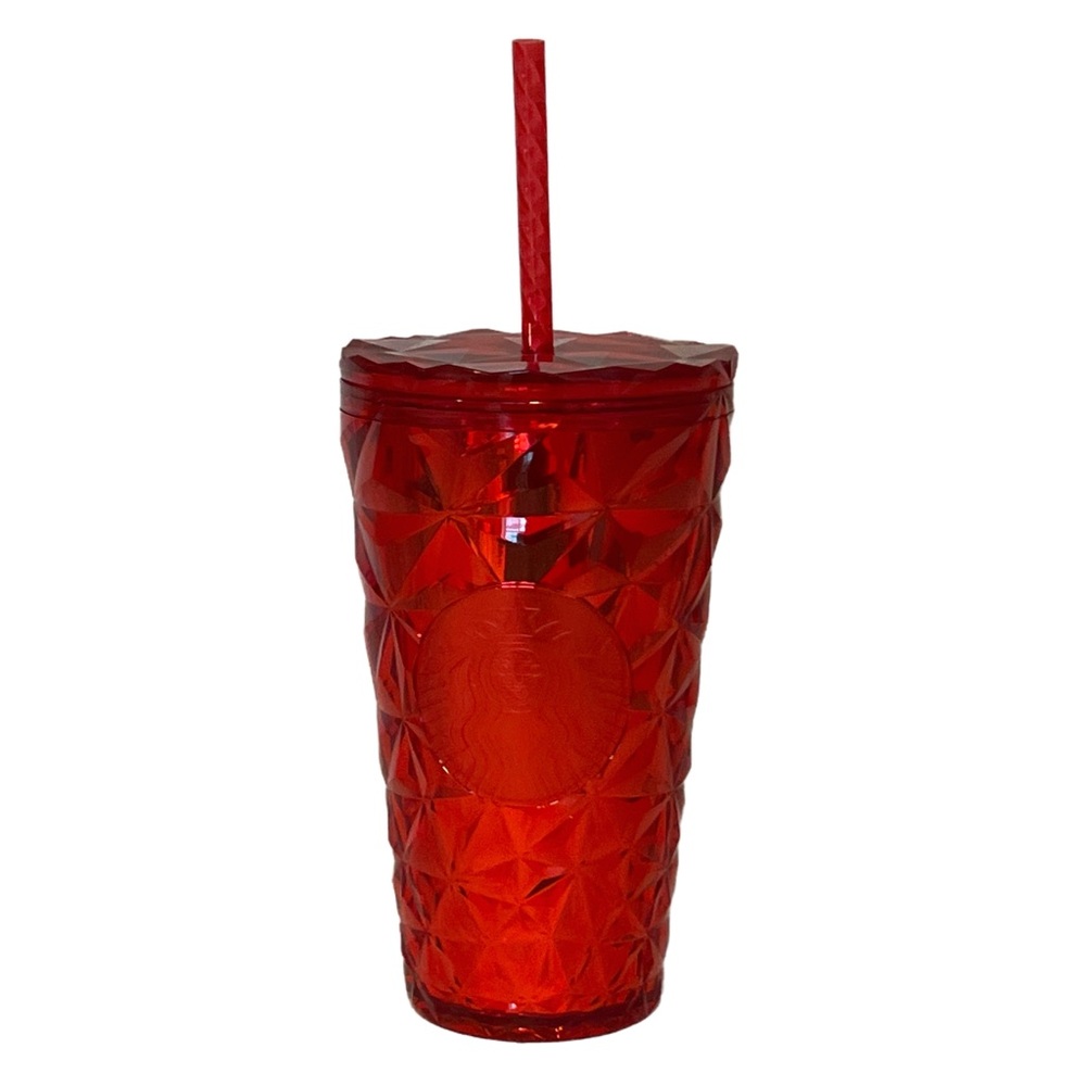☕️ Starbucks 16oz Tumbler w/straw. Red prism design.
